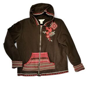 Vintage ROPER Hoodie Brown Embroidered Full Zip Southwest Aztec